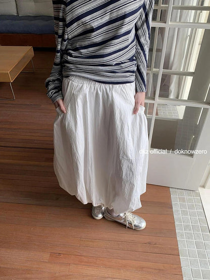 DKZ OFFICIAL Elastic Waist A-Line Midi Skirt In Cotton Blend
