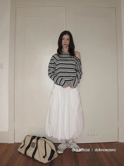 DKZ OFFICIAL Elastic Waist A-Line Midi Skirt In Cotton Blend
