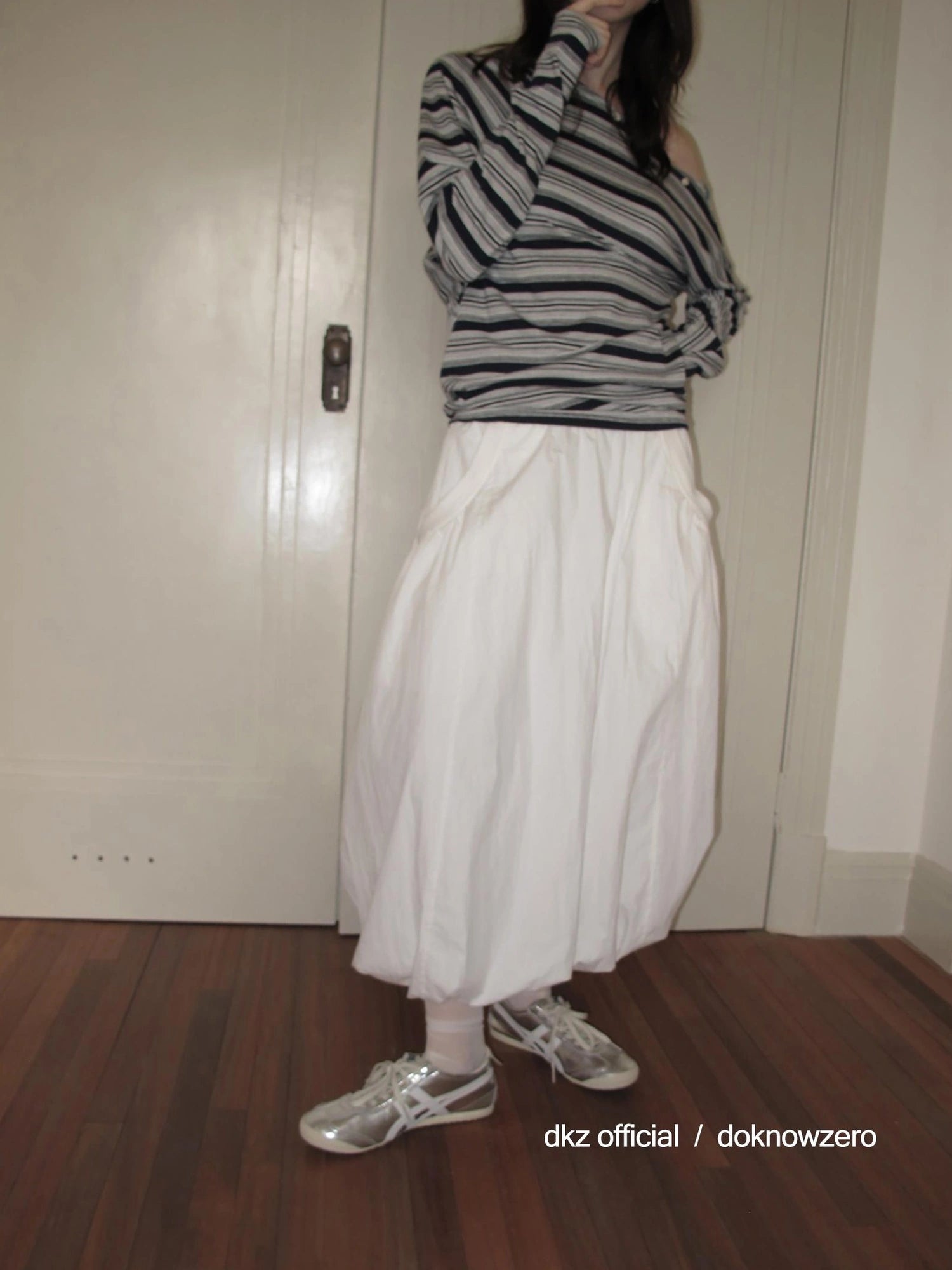 DKZ OFFICIAL Elastic Waist A-Line Midi Skirt In Cotton Blend