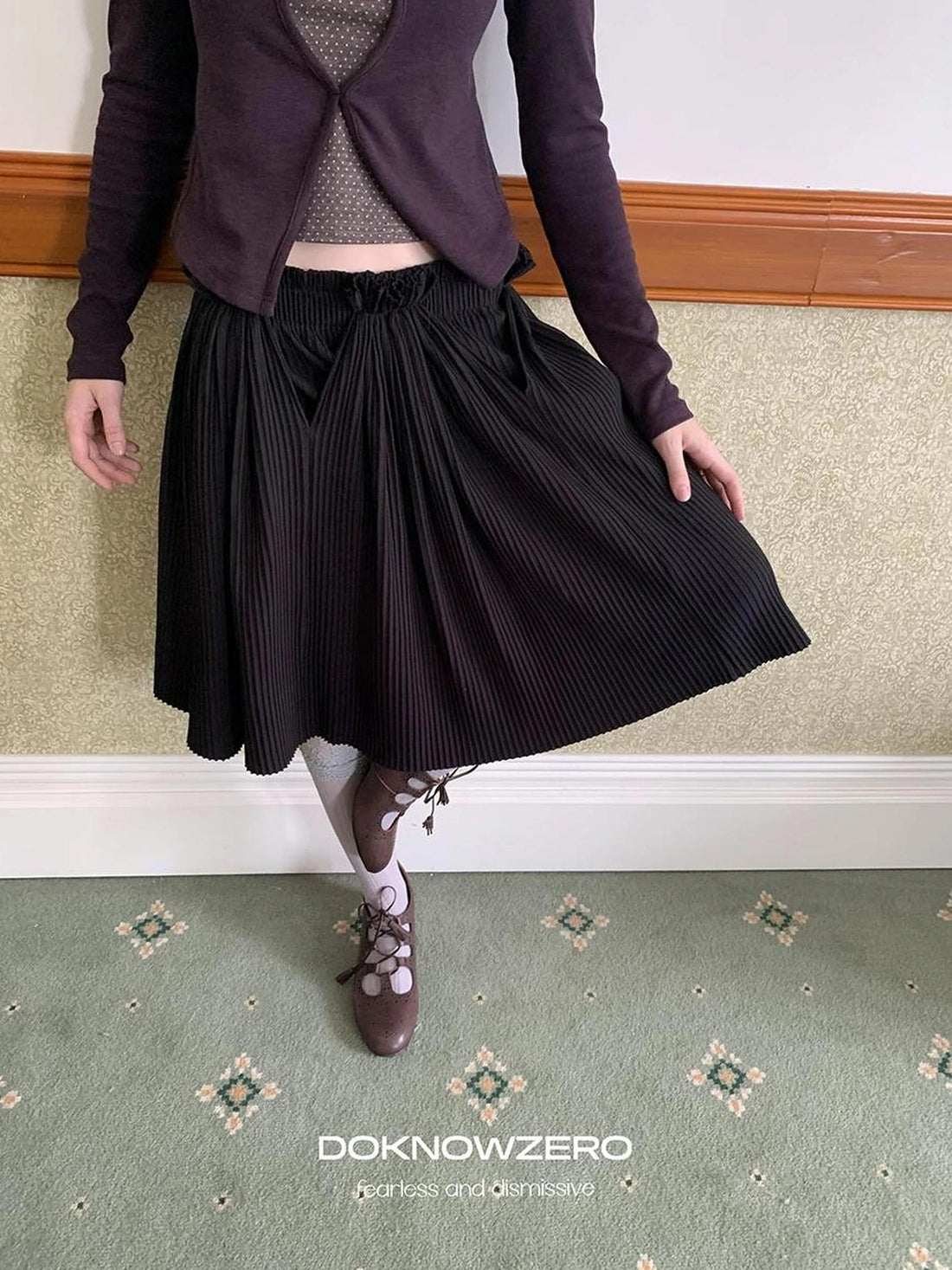 Elastic Waist A-Line Skirt With Pleated Design