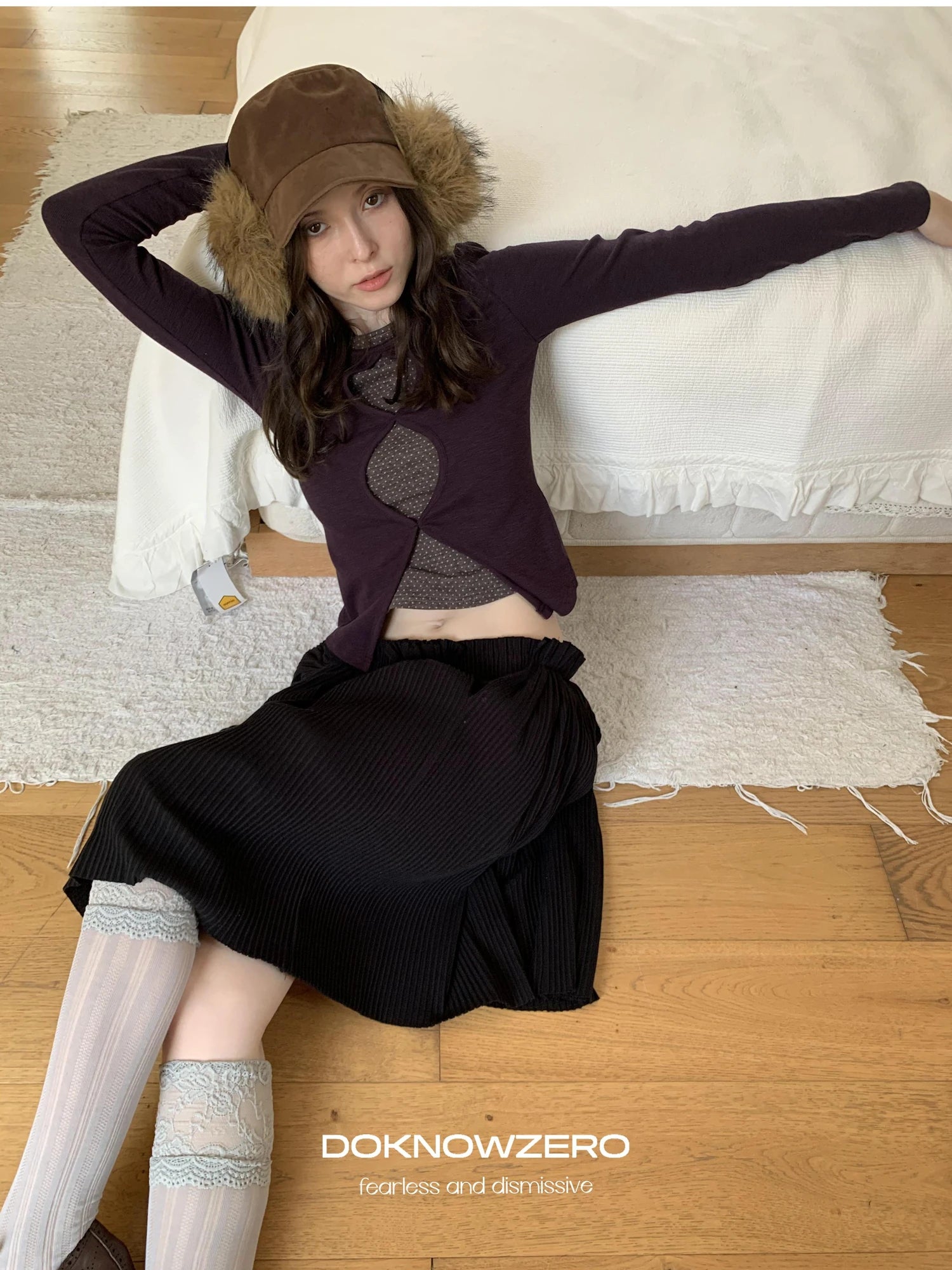 DKZ OFFICIAL Elastic Waist A-Line Skirt With Pleated Design