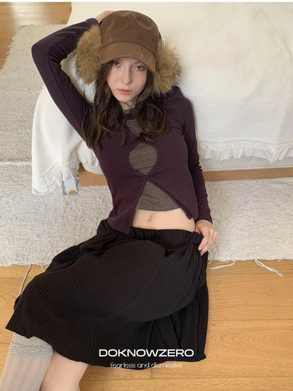 Elastic Waist A-Line Skirt With Pleated Design