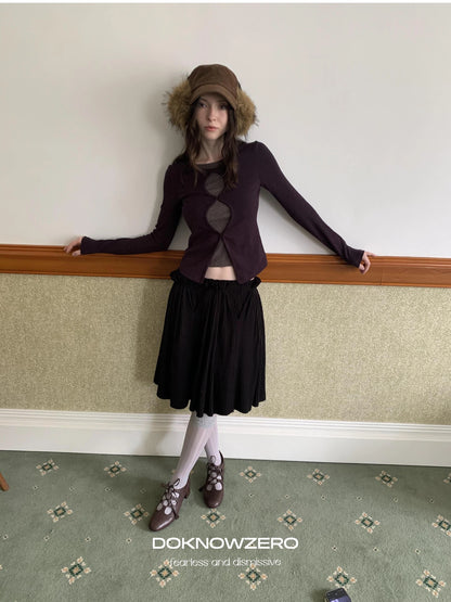 Elastic Waist A-Line Skirt With Pleated Design