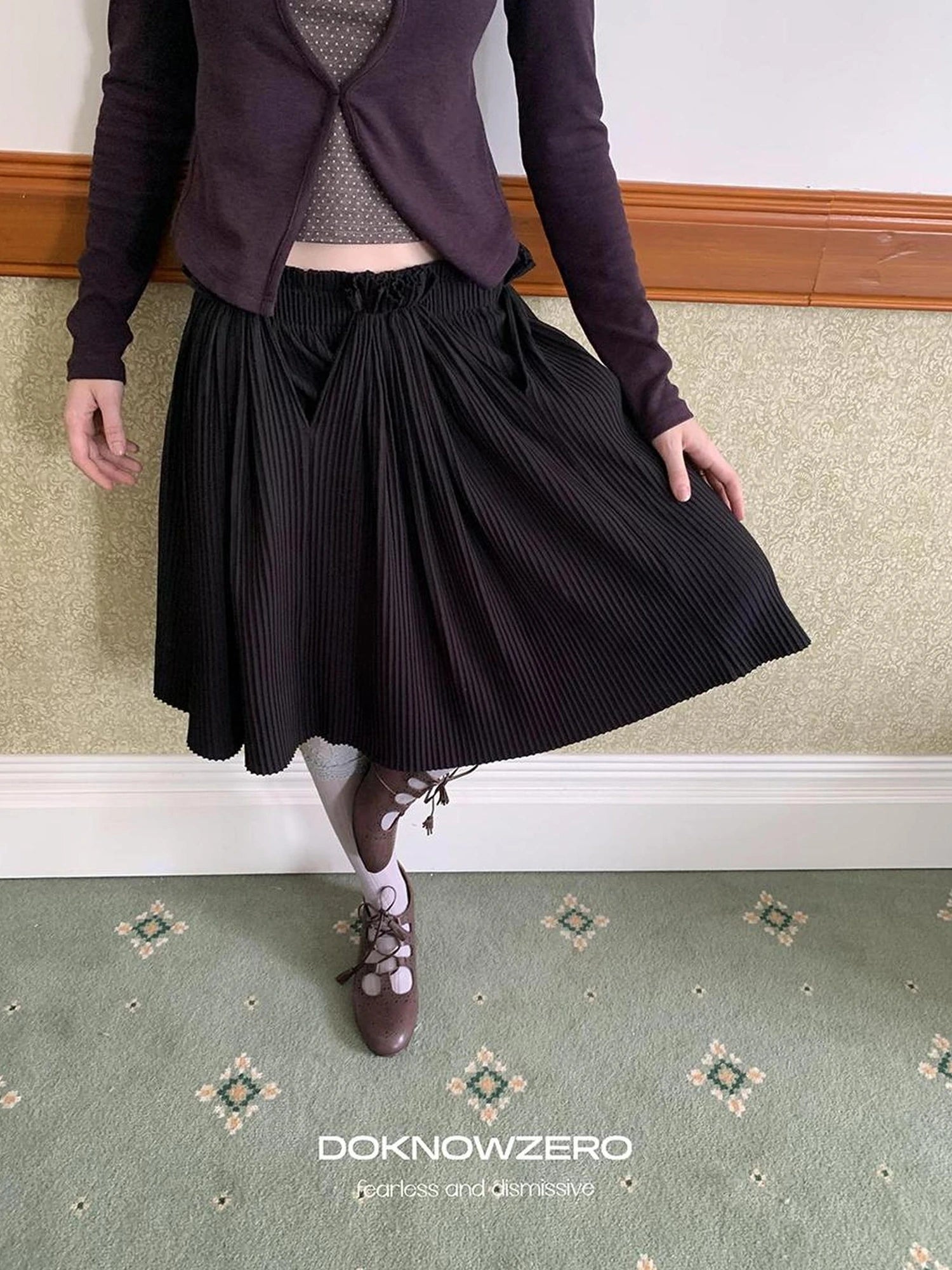 DKZ OFFICIAL Elastic Waist A-Line Skirt With Pleated Design