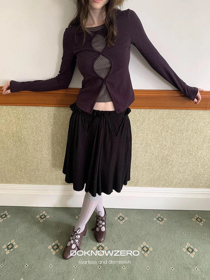Elastic Waist A-Line Skirt With Pleated Design