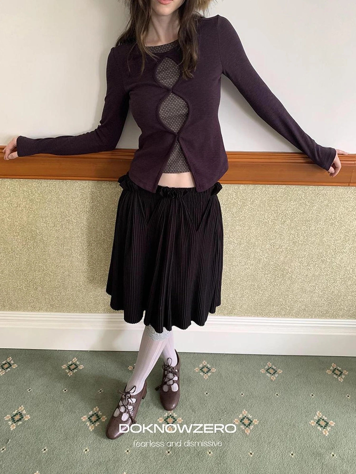 DKZ OFFICIAL Elastic Waist A-Line Skirt With Pleated Design