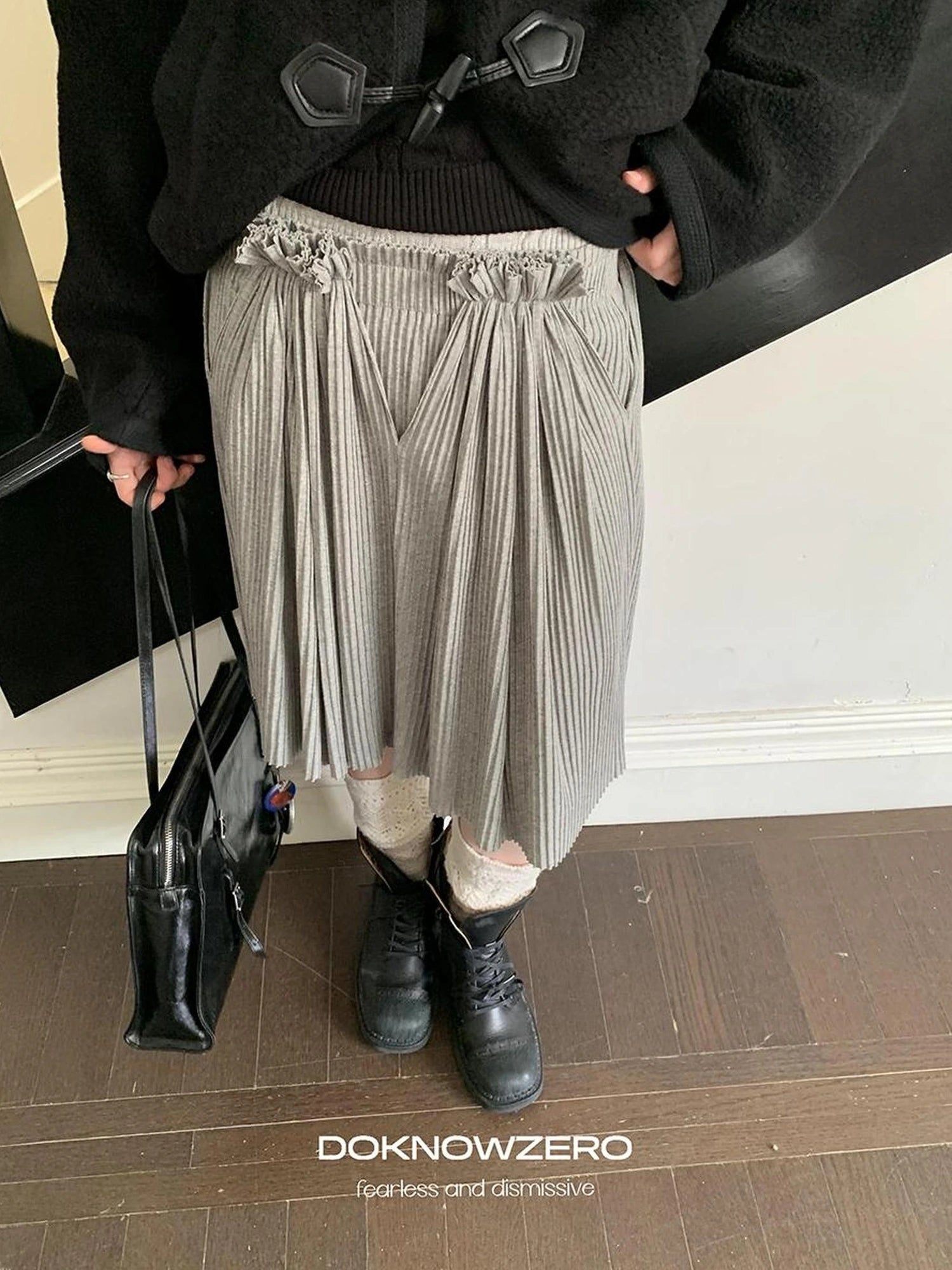 Elastic Waist A-Line Skirt With Pleated Design