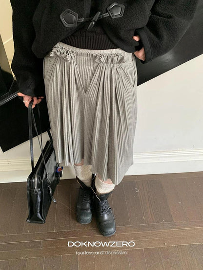 Elastic Waist A-Line Skirt With Pleated Design