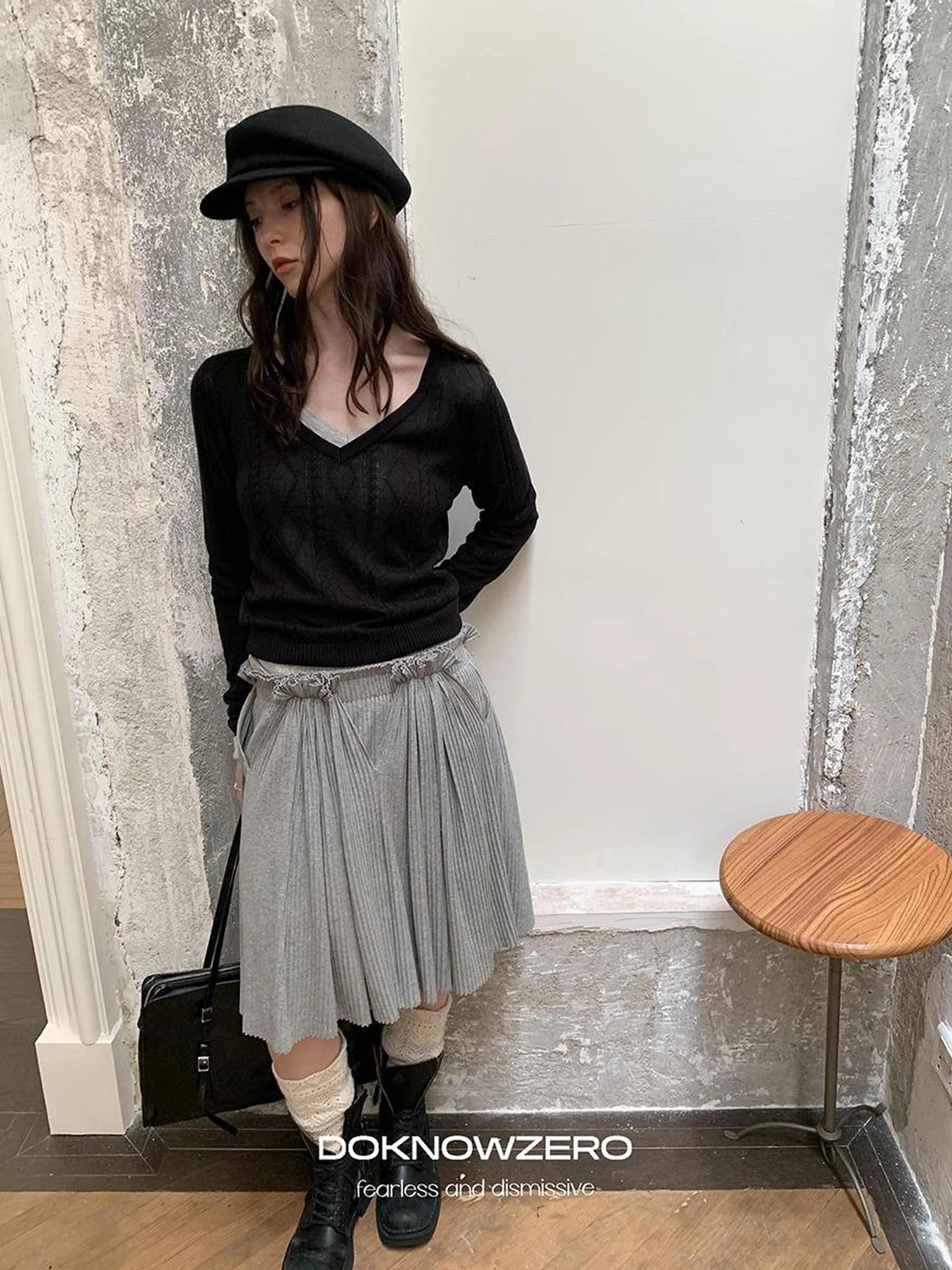 DKZ OFFICIAL Elastic Waist A-Line Skirt With Pleated Design