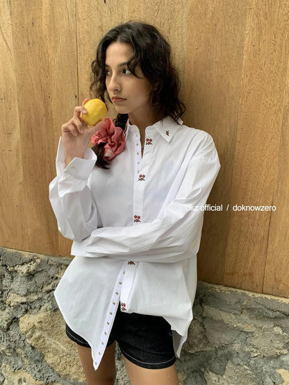 DKZ OFFICIAL Embroidered Floral White Shirt Jacket For Women