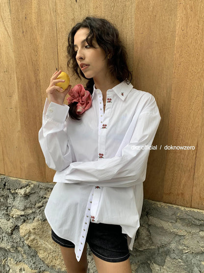 DKZ OFFICIAL Embroidered Floral White Shirt Jacket For Women