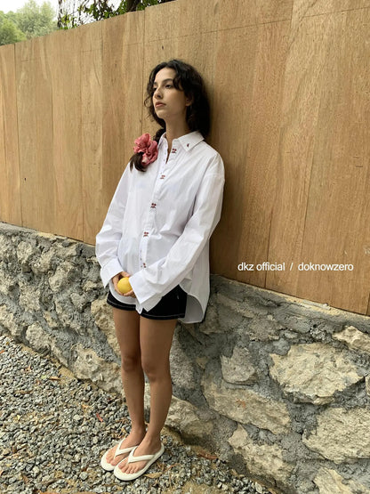 DKZ OFFICIAL Embroidered Floral White Shirt Jacket For Women