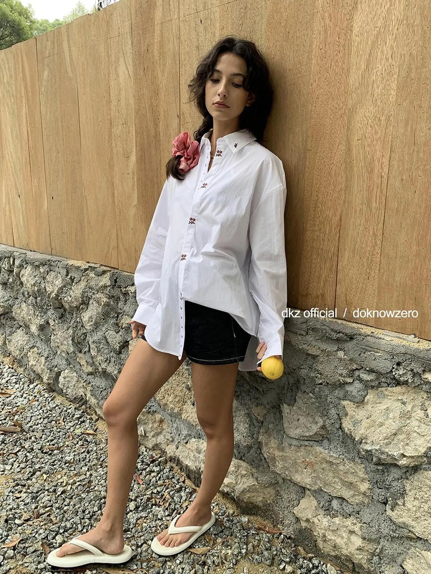 DKZ OFFICIAL Embroidered Floral White Shirt Jacket For Women