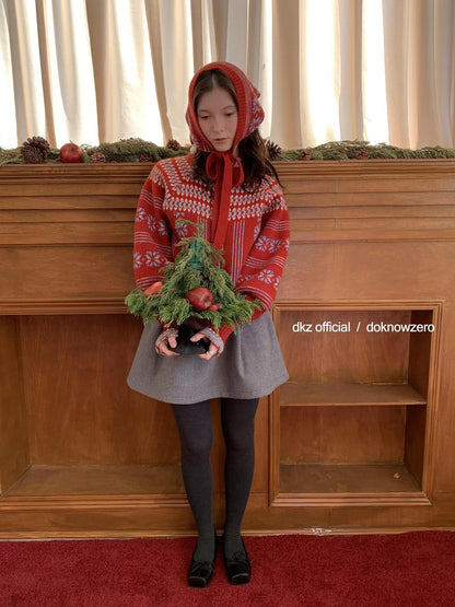DKZ OFFICIAL Fair Isle Knit Cardigan With Lantern Sleeves
