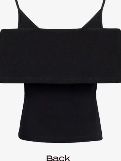 DKZ OFFICIAL False Two-Piece Collarbone Bardot Sleeve Top