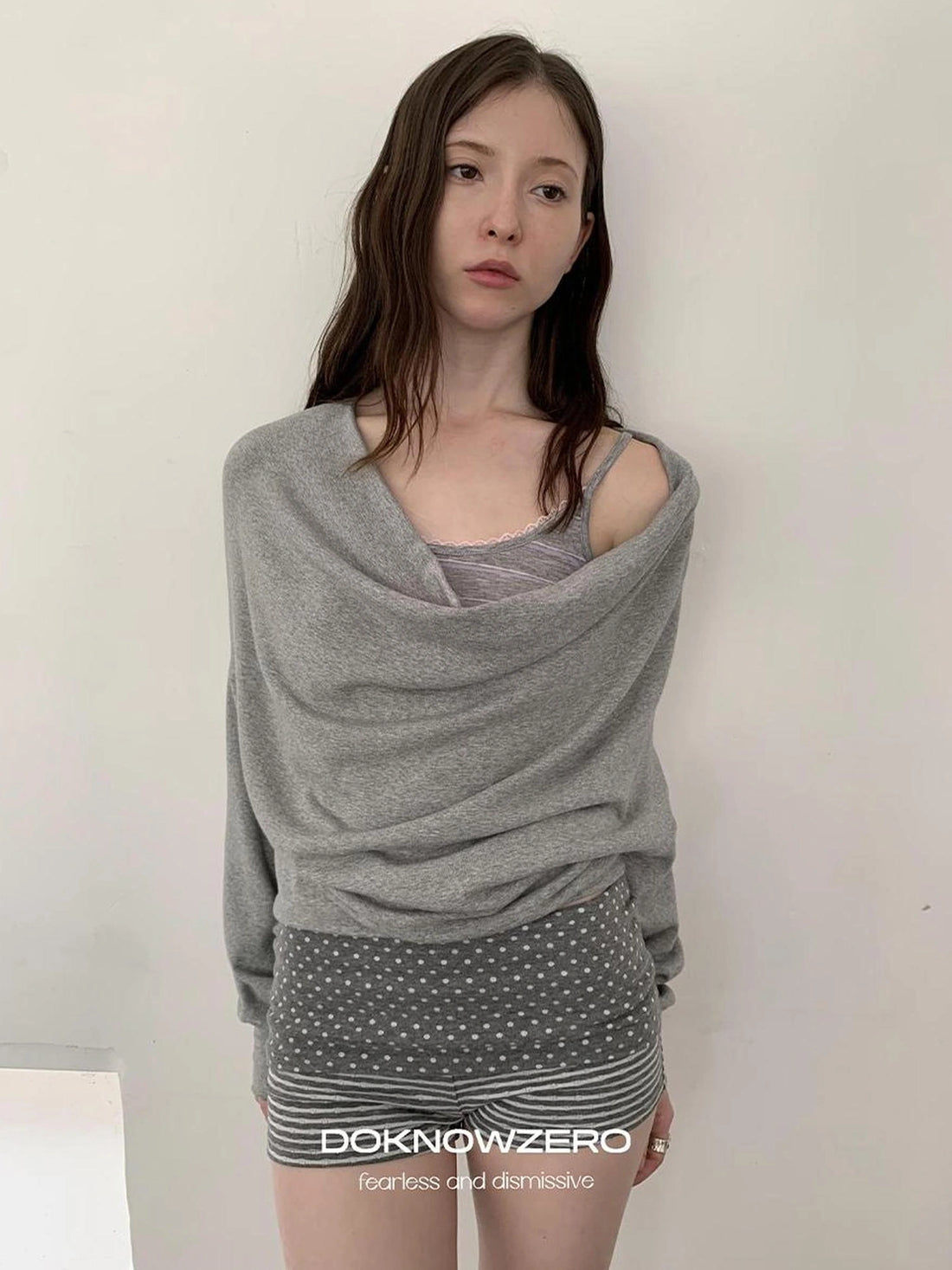 DKZ OFFICIAL False Two Layer Slip Cowl Neck Tee