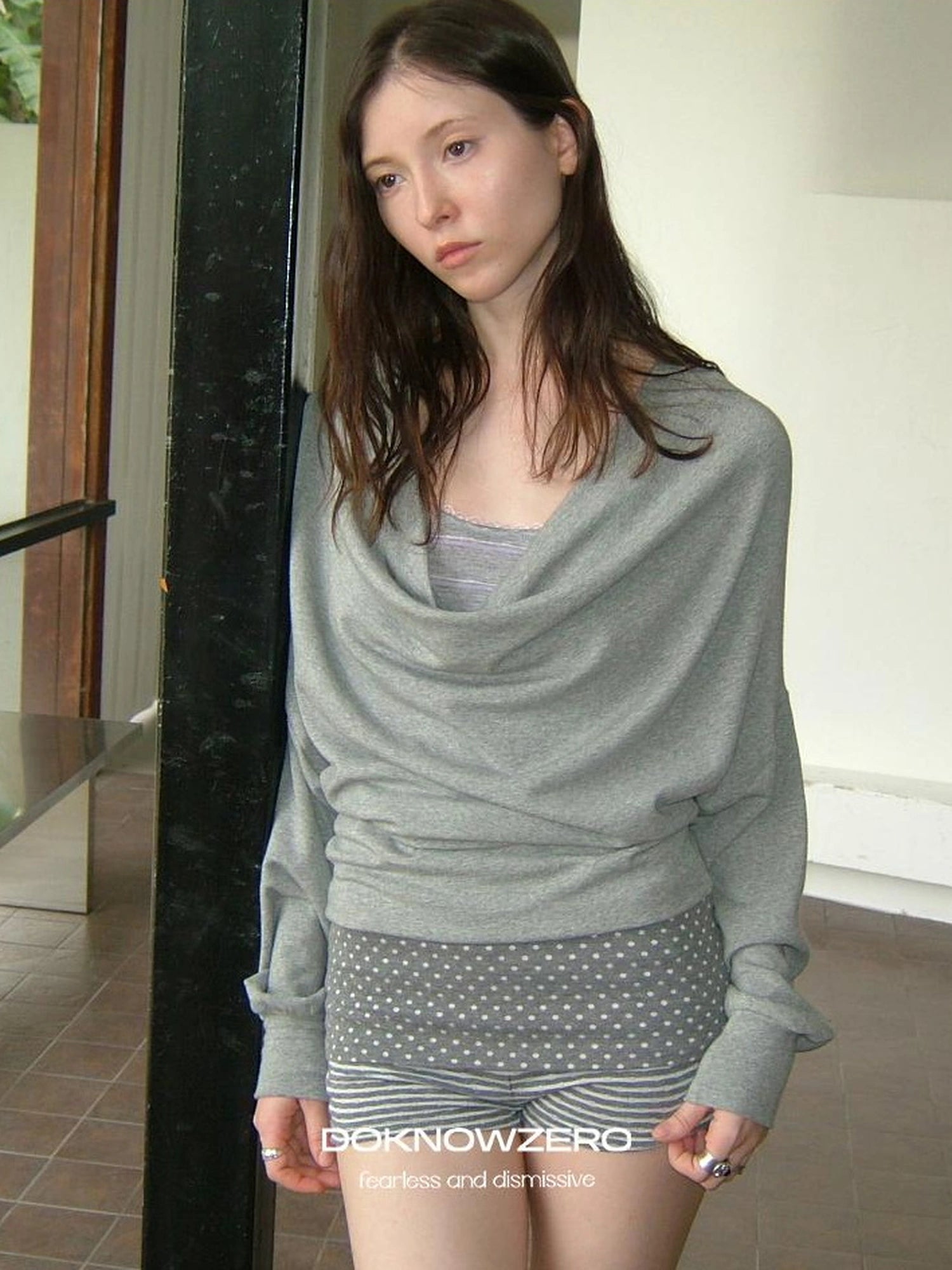 DKZ OFFICIAL False Two Layer Slip Cowl Neck Tee