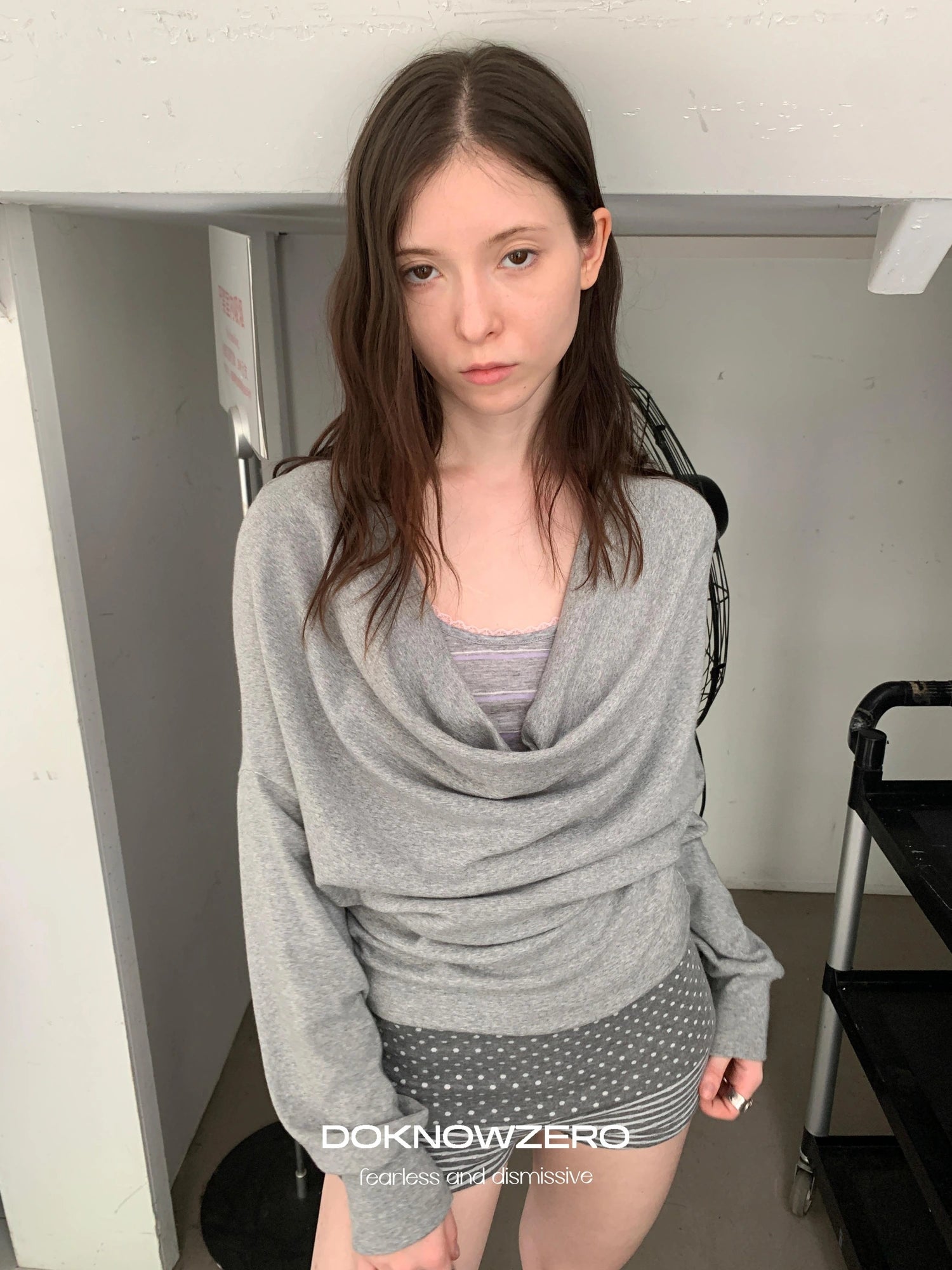 DKZ OFFICIAL False Two Layer Slip Cowl Neck Tee