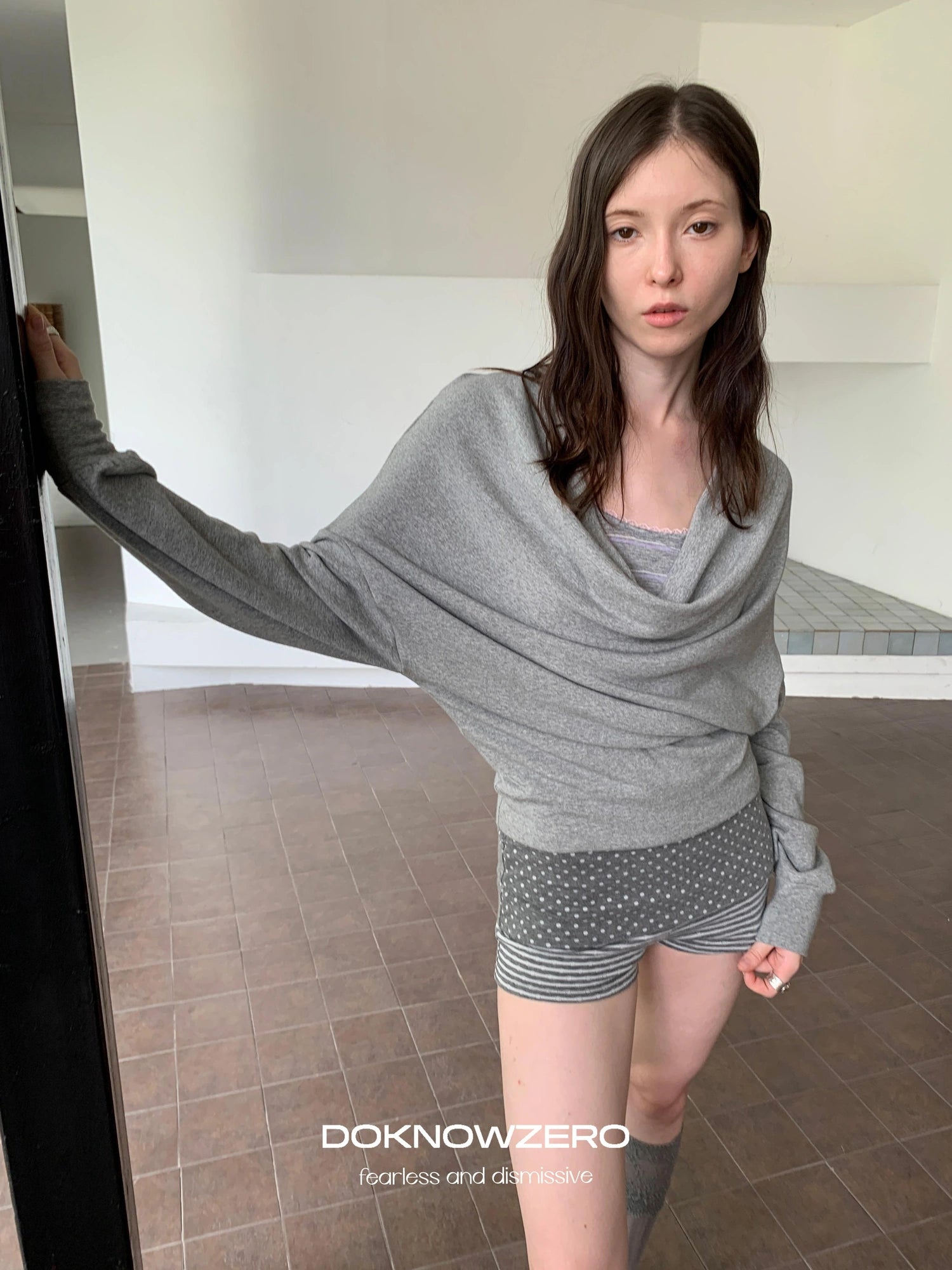 DKZ OFFICIAL False Two Layer Slip Cowl Neck Tee