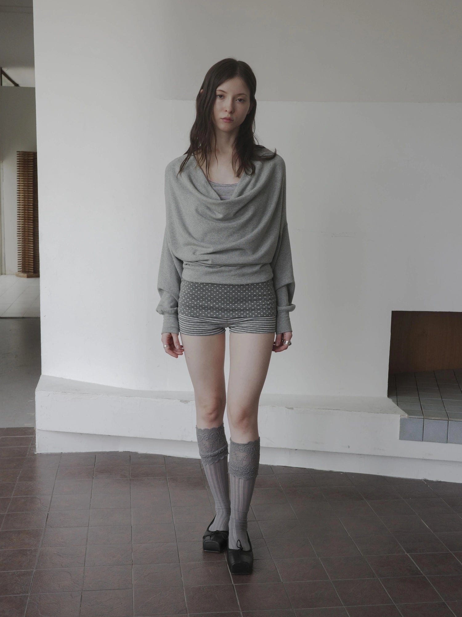DKZ OFFICIAL False Two Layer Slip Cowl Neck Tee