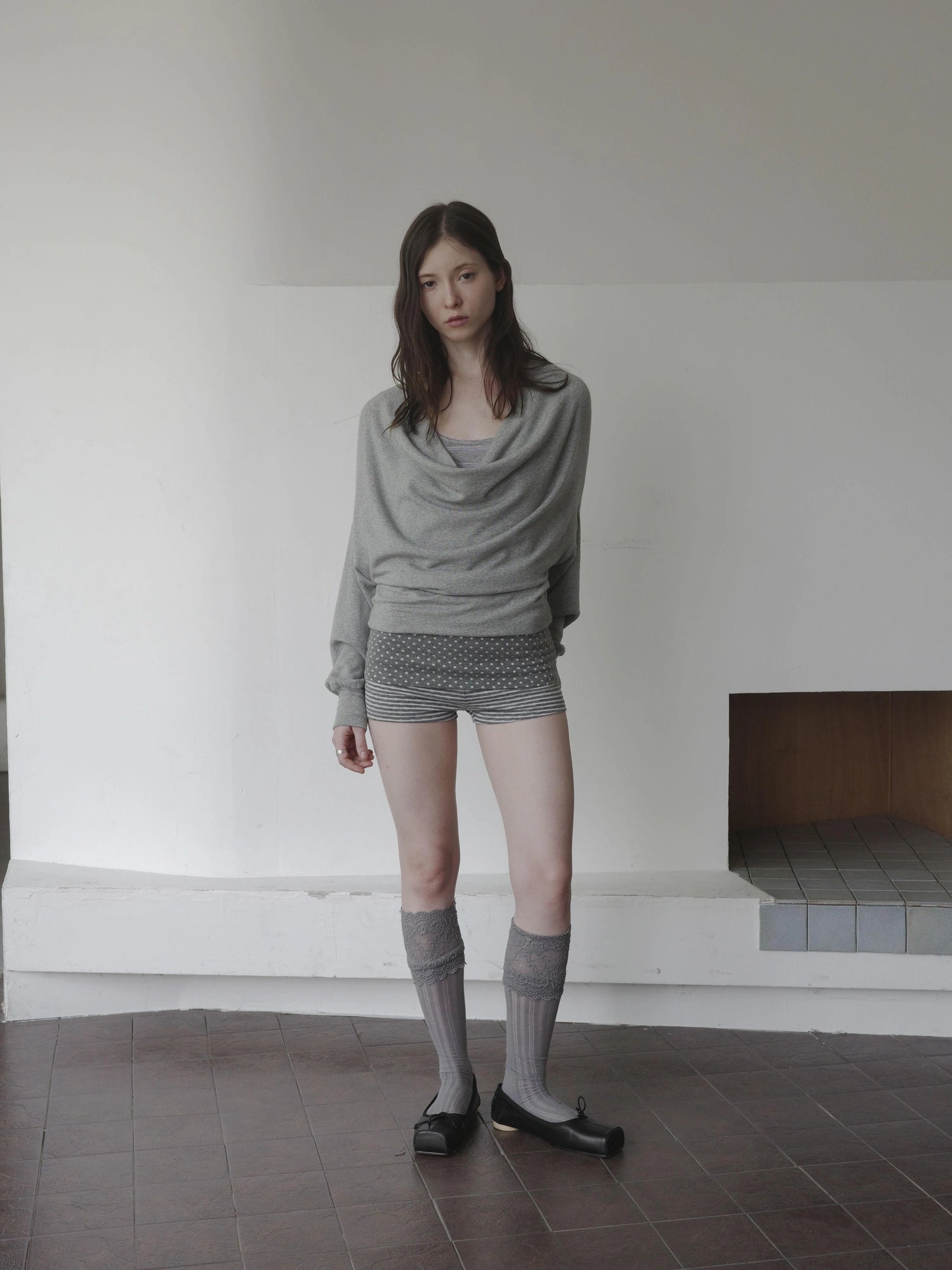 DKZ OFFICIAL False Two Layer Slip Cowl Neck Tee