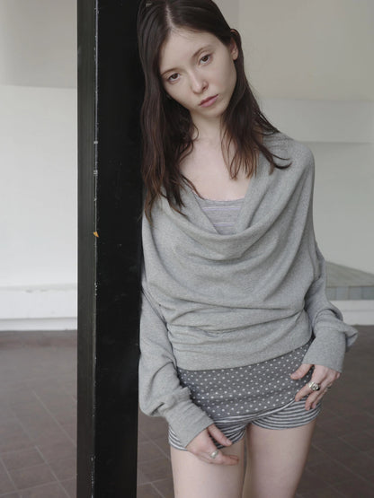 DKZ OFFICIAL False Two Layer Slip Cowl Neck Tee