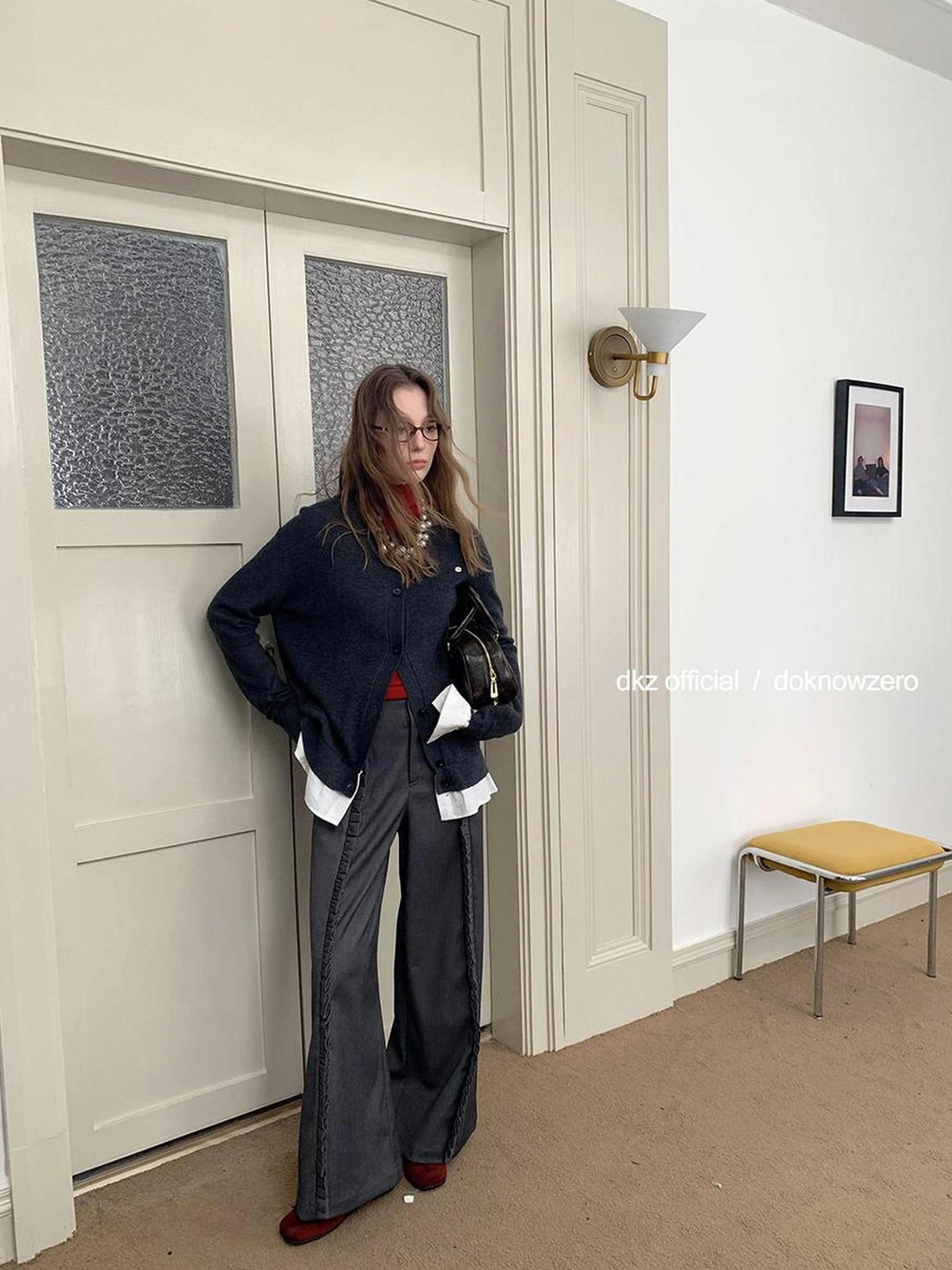 DKZ OFFICIAL Faux Two Piece Knit Cardigan In Deep Blue And Grey