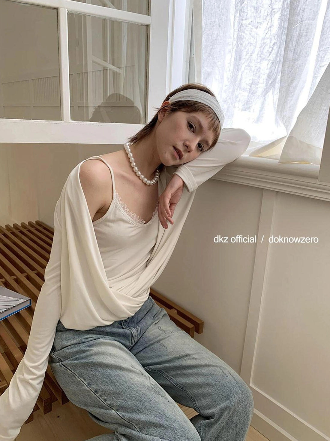 DKZ OFFICIAL Faux Two Piece Sleeved Slip Top With Draped Design