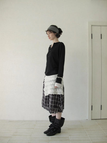 DKZ OFFICIAL Flax Wrinkle A Line Midi Skirt