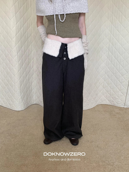 DKZ OFFICIAL Fleece Cuff Wide Leg Trousers