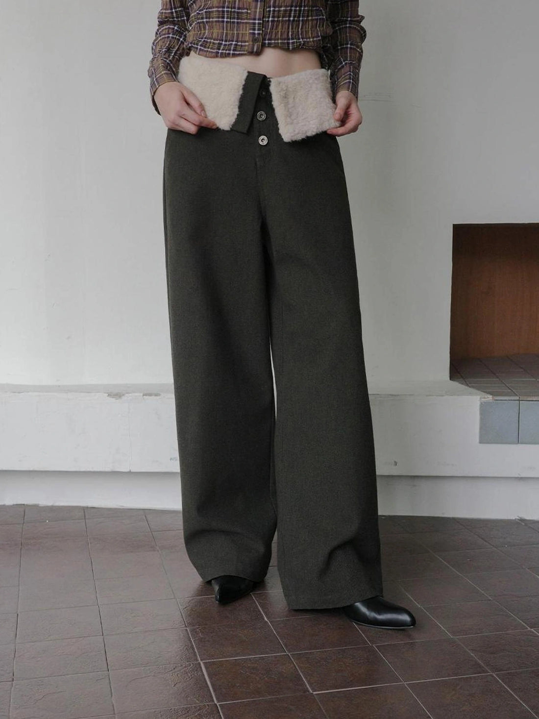 DKZ OFFICIAL Fleece Cuff Wide Leg Trousers