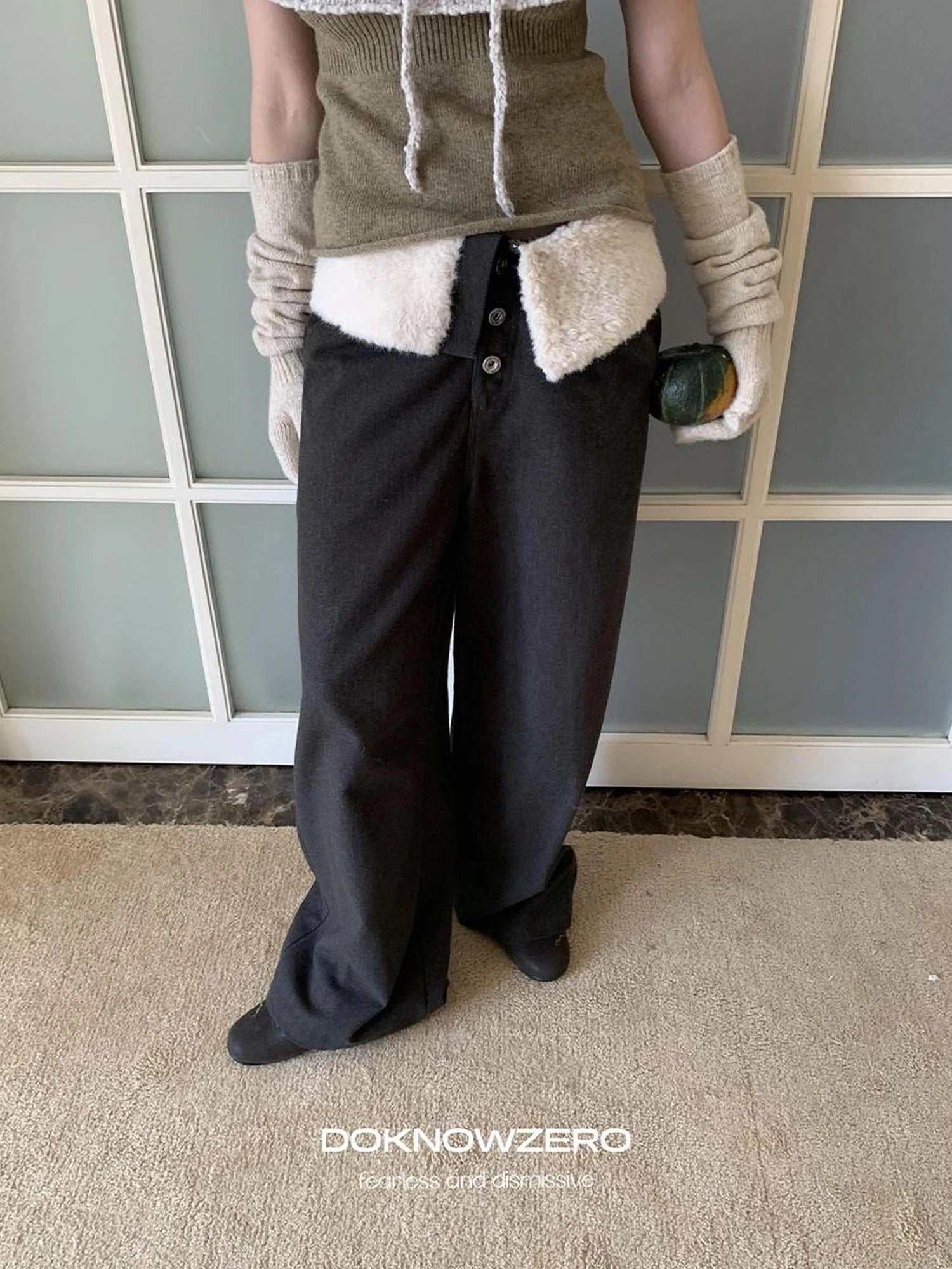 DKZ OFFICIAL Fleece Cuff Wide Leg Trousers
