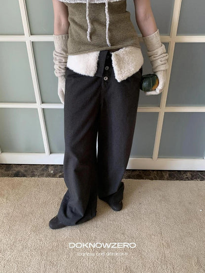 DKZ OFFICIAL Fleece Cuff Wide Leg Trousers