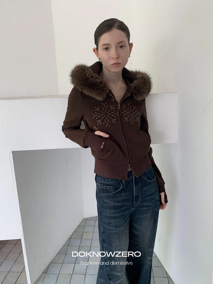 DKZ OFFICIAL Fleece Lined Collar Studded Jacket