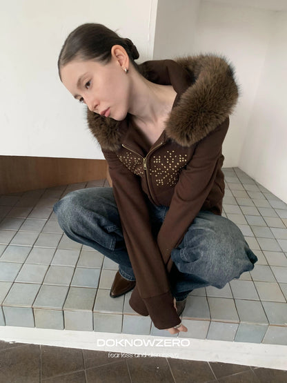 DKZ OFFICIAL Fleece Lined Collar Studded Jacket