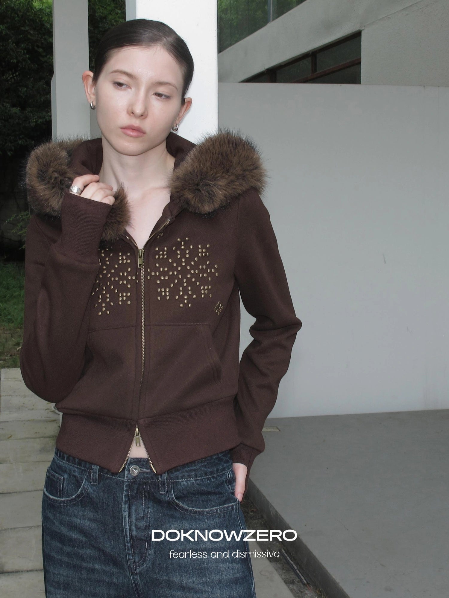 DKZ OFFICIAL Fleece Lined Collar Studded Jacket