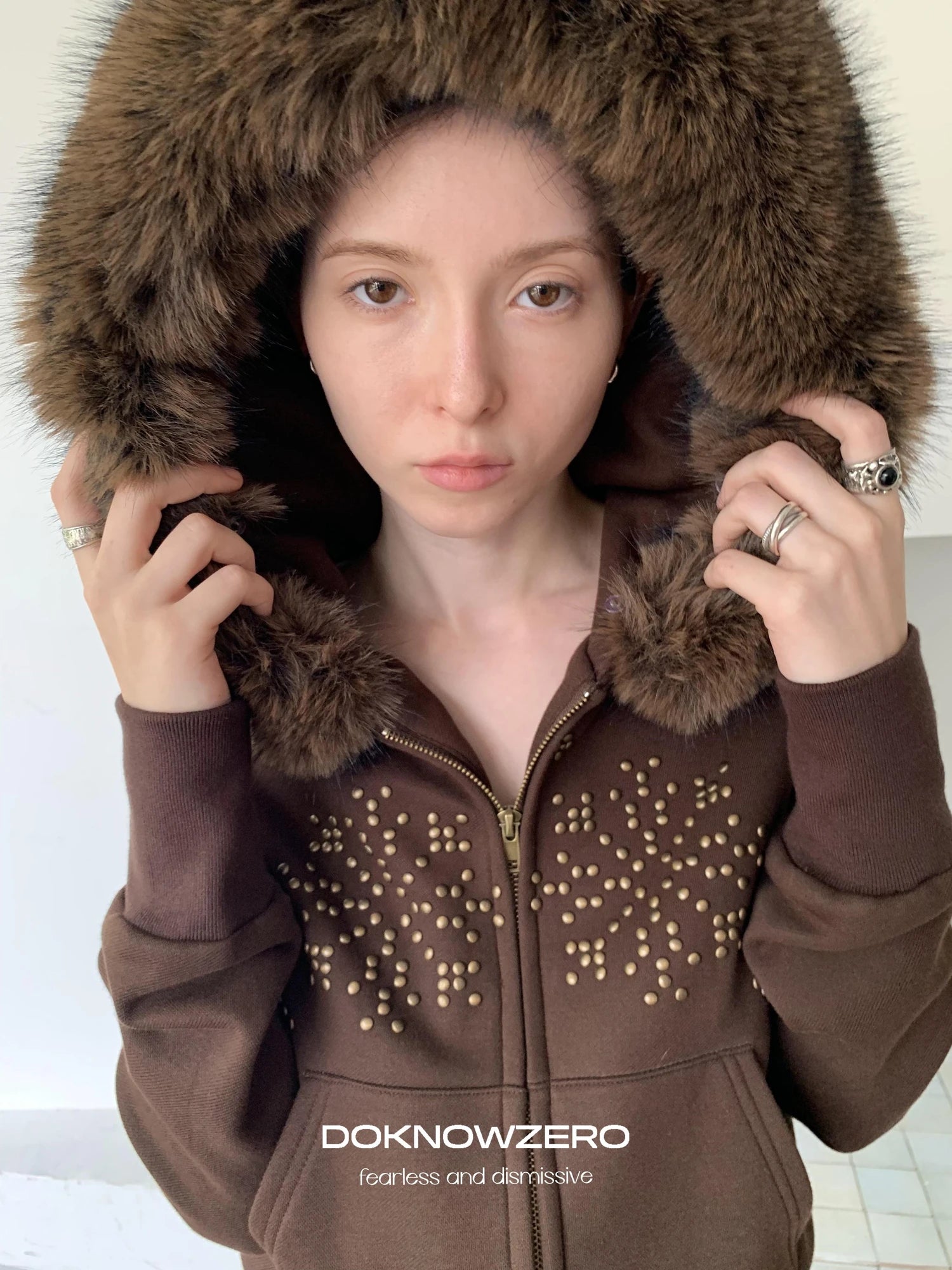 DKZ OFFICIAL Fleece Lined Collar Studded Jacket