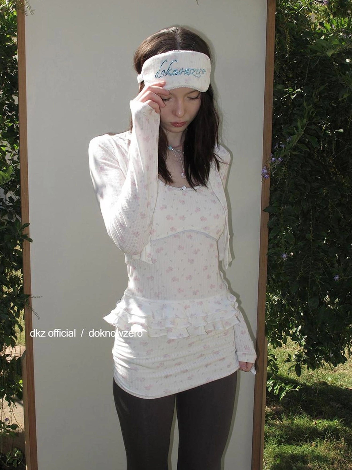 DKZ OFFICIAL Floral Bunny Print Slim Camisole Cardigan Set