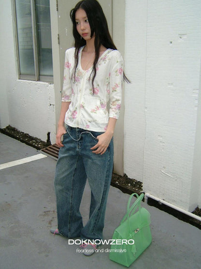DKZ OFFICIAL Floral Hooded Zip Lightweight Cropped Half Sleeve Women&