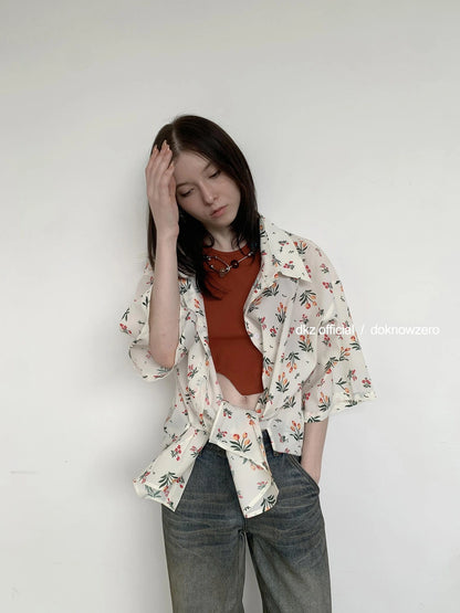 DKZ OFFICIAL Floral Linen Blend Oversized Shirt Dress