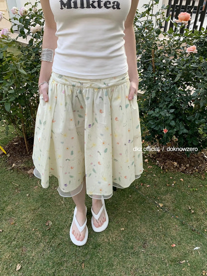 DKZ OFFICIAL Floral Print Midi Skirt In Apricot