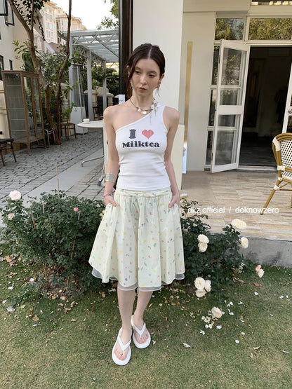 DKZ OFFICIAL Floral Print Midi Skirt In Apricot