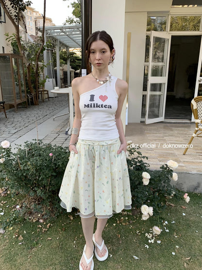 DKZ OFFICIAL Floral Print Midi Skirt In Apricot