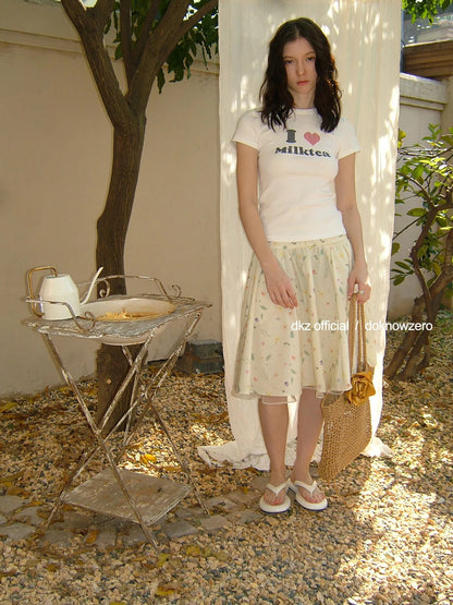 DKZ OFFICIAL Floral Print Midi Skirt In Apricot