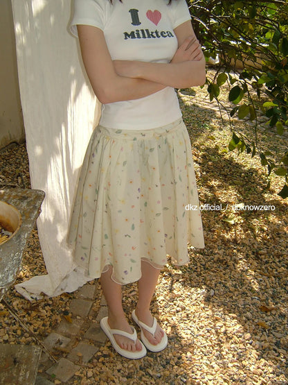 DKZ OFFICIAL Floral Print Midi Skirt In Apricot