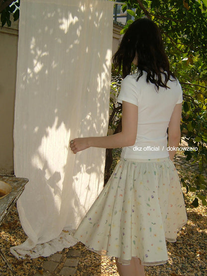 DKZ OFFICIAL Floral Print Midi Skirt In Apricot