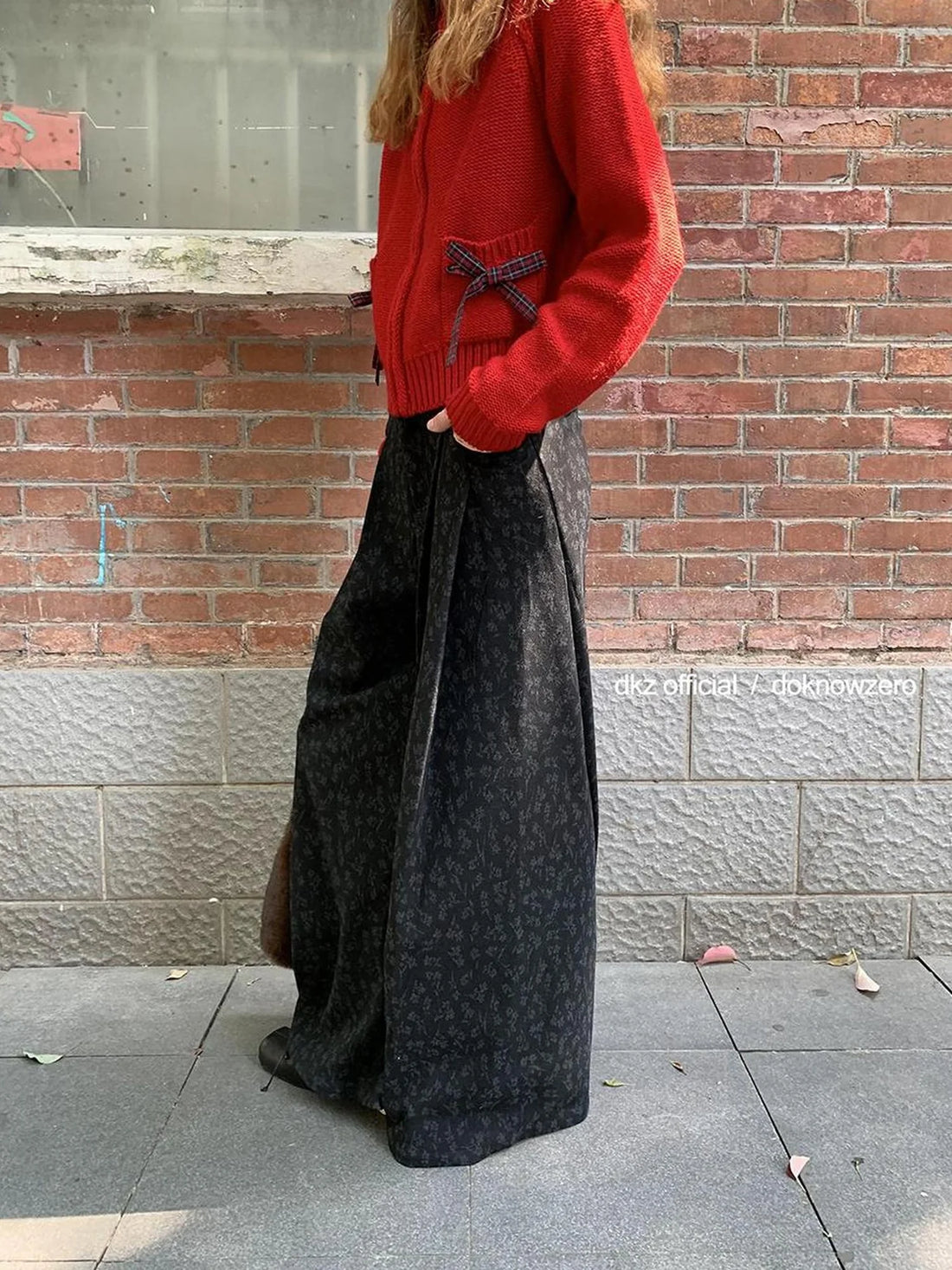 DKZ OFFICIAL Floral Print Wide Leg Trousers With Drape