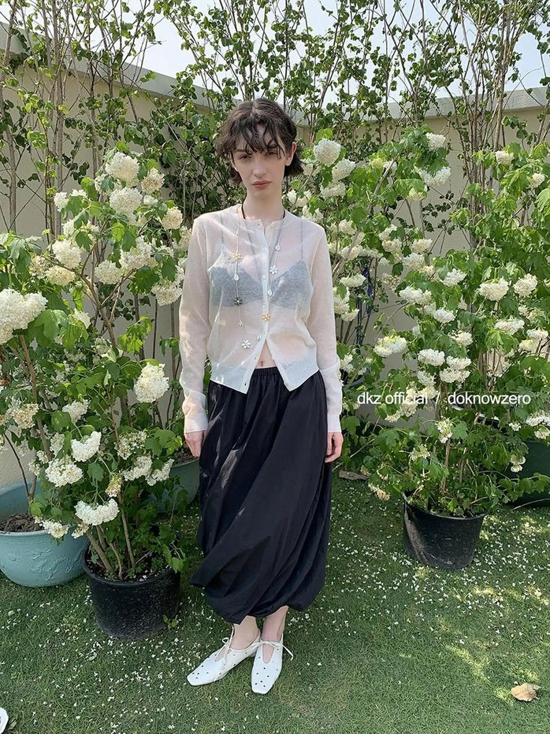 DKZ OFFICIAL Floral Sculpted A-Line Skirt With Elastic Waistband