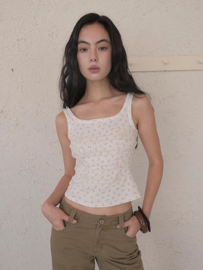 DKZ OFFICIAL Floral Square Neck Braided Knot Slim Women&