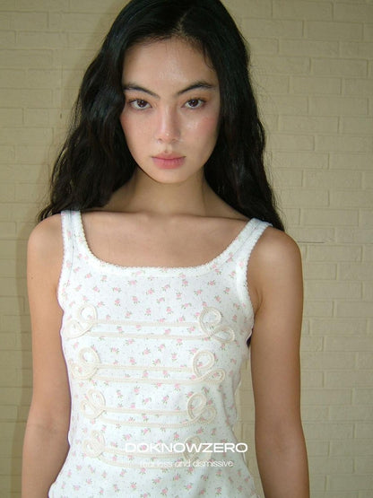 DKZ OFFICIAL Floral Square Neck Braided Knot Slim Women&